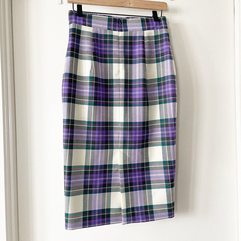 Giada Benincasa Ciao Amore 100% Wool Purple Plaid Pencil Skirt Medium - Picture 3 of 8
